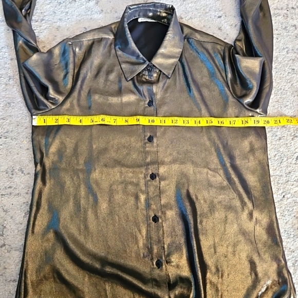 Reformation Womens Gold Metalic Nolan Long Sleeve Button Blouse S - Picture 13 of 16